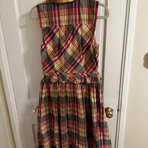 J Crew Plaid Ruffle Neck Tie Shirt Dress - Picture 4 of 8
